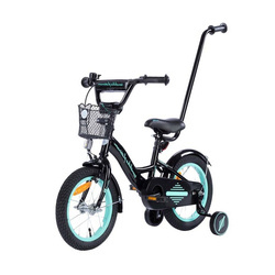 Rowerek dziecięcy TOMABIKE XXV 14 cali  z prowadnikiem - PLATINUM - CZARNO-TURKUSOWY