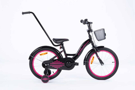 Rowerek dziecięcy 18 cali TOMABIKE z prowadnikiem - PLATINUM - CZARNY-RÓŻOWY