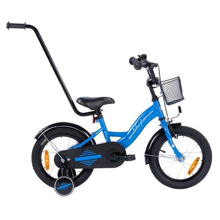 Rowerek dziecięcy TOMABIKE XXV 14 cali  z prowadnikiem - PLATINUM - NIEBIESKI