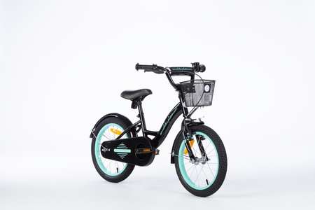 Rowerek dziecięcy 16 cali TOMABIKE z prowadnikiem XXV - PLATINUM   - CZARNY / TURKUSOWY 