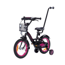 Rowerek dziecięcy TOMABIKE XXIV 14 cali  z prowadnikiem - PLATINUM  - CZARNO-RÓŻOWYM