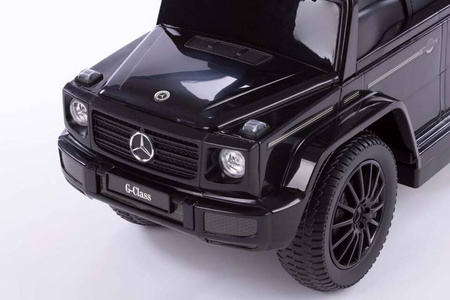 Jeździk z prowadnikiem MERCEDES-BENZ G350 gumowe koła i eko-skórzane siedzisko - CZARNY + rejestracja