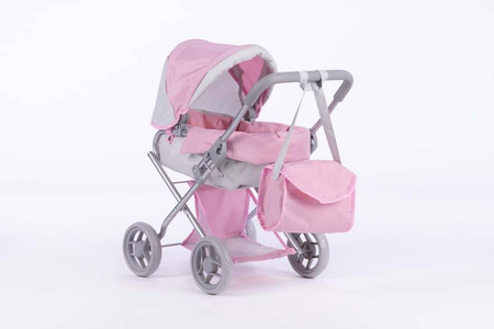 Wózek dla lalek z gondolą - ALICE - SWEET PINK and GREY