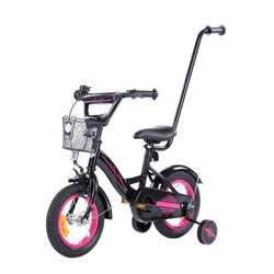 Rowerek dziecięcy TOMABIKE 12 cali z prowadnikiem - PLATINUM - CZARNO-RÓŻOWY