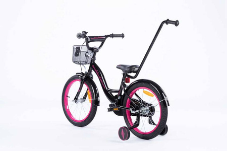 Rowerek dziecięcy 18 cali TOMABIKE z prowadnikiem - PLATINUM - CZARNY-RÓŻOWY