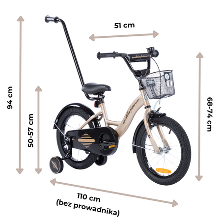 Rowerek dziecięcy 16 cali TOMABIKE z prowadnikiem - PLATINUM  - ZŁOTY