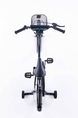 Rowerek dziecięcy 18 cali TOMABIKE z prowadnikiem - PLATINUM - CZARNY-TURKUSOWY