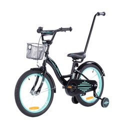 Rowerek dziecięcy 18 cali TOMABIKE z prowadnikiem - PLATINUM - CZARNY-TURKUSOWY