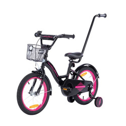 Rowerek dziecięcy 16 cali TOMABIKE XXIV z prowadnikiem - PLATINUM - CZARNY-RÓŻOWY