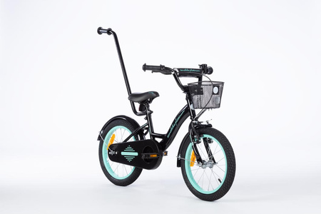 Rowerek dziecięcy 16 cali TOMABIKE z prowadnikiem XXV - PLATINUM   - CZARNY / TURKUSOWY 