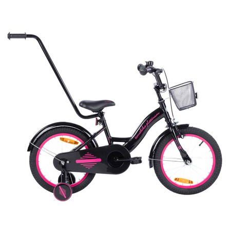 Rowerek dziecięcy 16 cali TOMABIKE XXIV z prowadnikiem - PLATINUM - CZARNY-RÓŻOWY