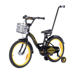 Rowerek dziecięcy 18 cali TOMABIKE z prowadnikiem - PLATINUM - CZARNY-ŻÓŁTY